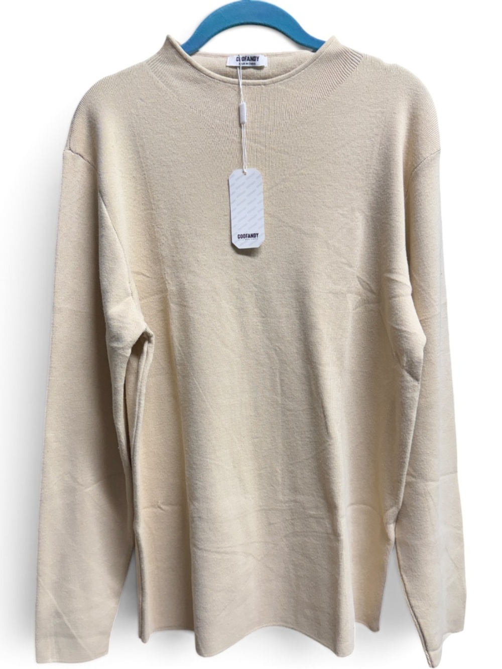 NWT COOFANDY Wheat Beige Knit Sweater Women's Large Crew Neck